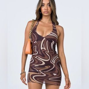 Princess Polly Chrissy Mini Dress Brown Swirl